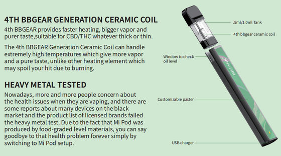 アメリカ市場eのcigの大きい蒸気使い捨て可能なcbd/thcオイルのカートリッジ ポッドのvape電池の陶磁器のコイルの技術の噴霧器のポッド